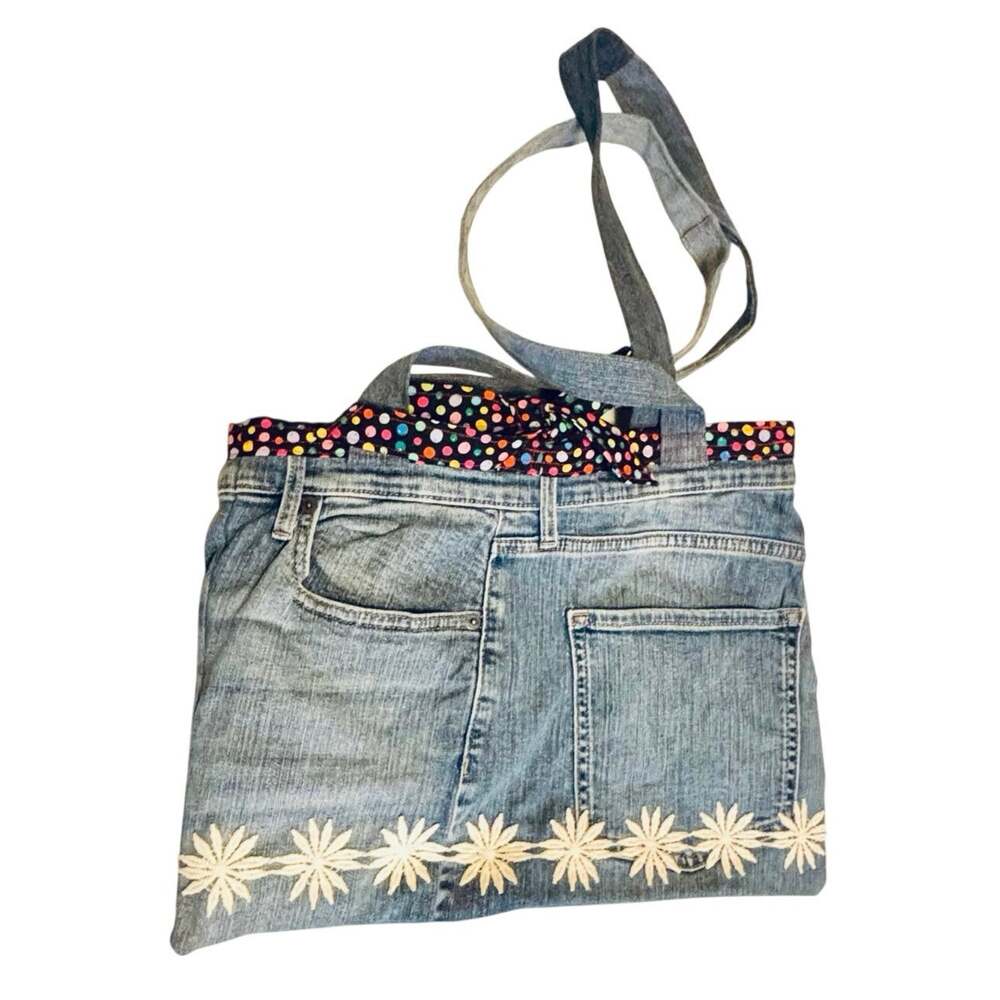 Homemade Western Daisy Boho Blue Denim repurposed jeans crossbody bag Hip purse